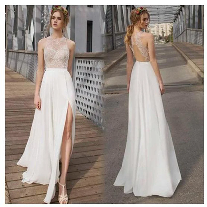 Wedding dress that is head-turning beauty--Beautiful White Side Split Cheap Simple Beach Wedding Dresses, WD0190 Wedding dress that is head-turning beauty--Beautiful White Side Split Cheap Simple Beach Wedding Dresses, WD0190