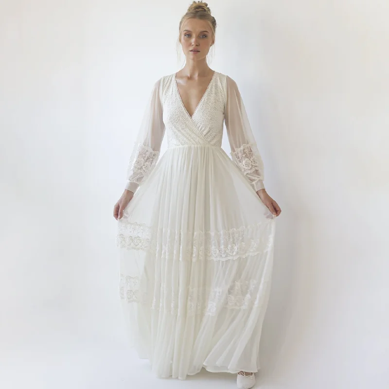 Wedding dress charitable aspect benefit help--Bestseller Ivory Wrap Lace Wedding Dress With Chiffon Mesh Sleeves Wedding dress charitable aspect benefit help--Bestseller Ivory Wrap Lace Wedding Dress With Chiffon Mesh Sleeves