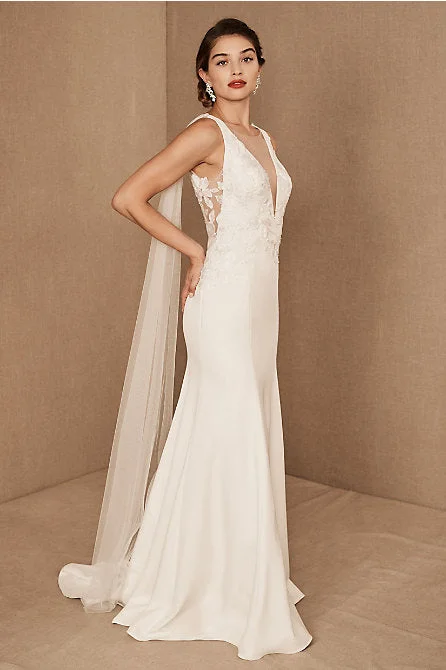 Wedding dress with faux fur cardigan warm--BHLDN Jenny Yoo Langdon Gown