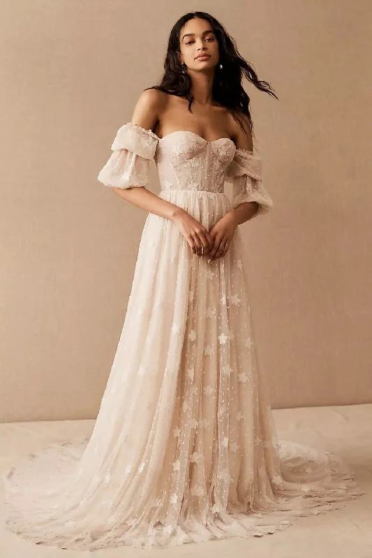 Wedding dress with lace accents elegant vibe--BHLDN Katia Gown