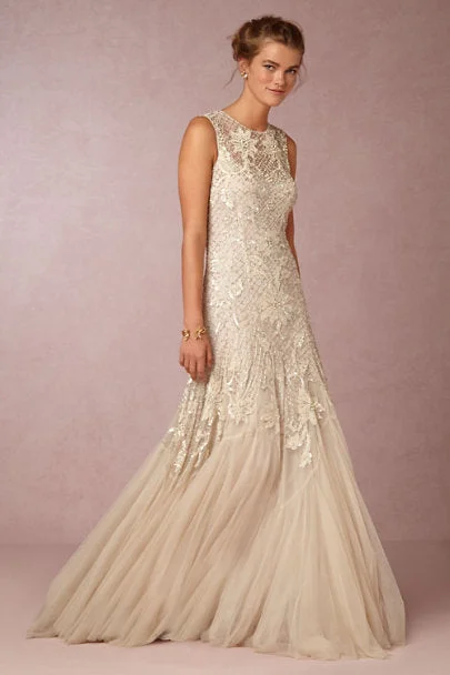 Wedding dress pastel colors romantic vibe--BHLDN Needle & Thread Wesley Gown