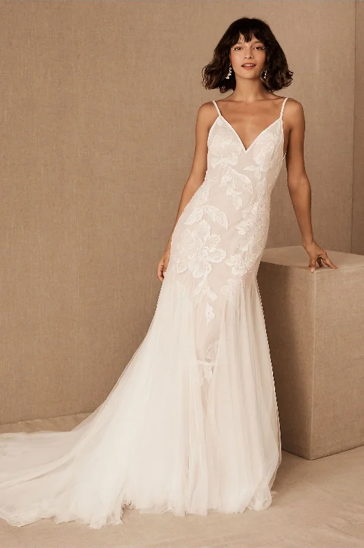 Wedding dress with ruffles details feminine--BHLDN Willowby Holden Gown