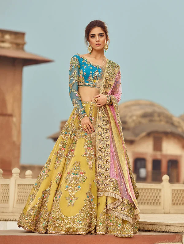 Wedding dress affordable price amazing--Blue And Golden Pakistani Bridal Lehnga Choli (Gul Bahar) Wedding dress affordable price amazing--Blue And Golden Pakistani Bridal Lehnga Choli (Gul Bahar)
