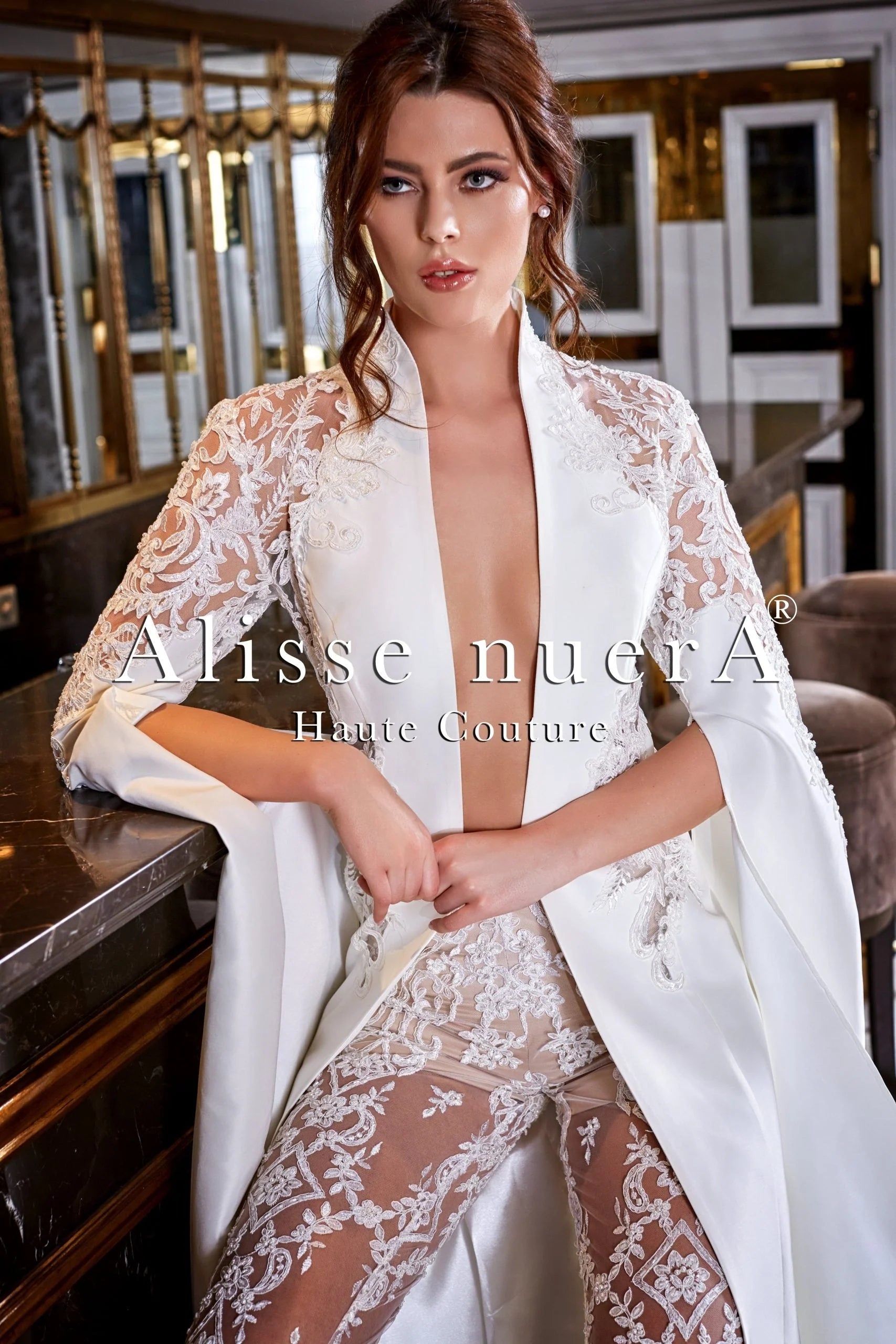 Dress for wedding celebratory event great--Bridal Suit with Lace Trousers