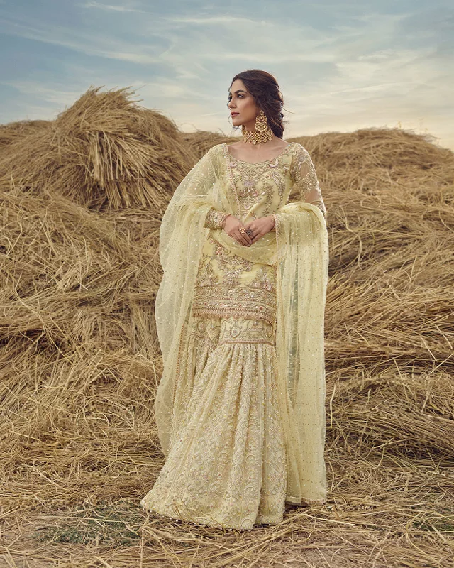 Dress for a courthouse wedding simple chic--Bridal Yellow Pakistani Gharara Kameez Dress (Famya) Dress for a courthouse wedding simple chic--Bridal Yellow Pakistani Gharara Kameez Dress (Famya)