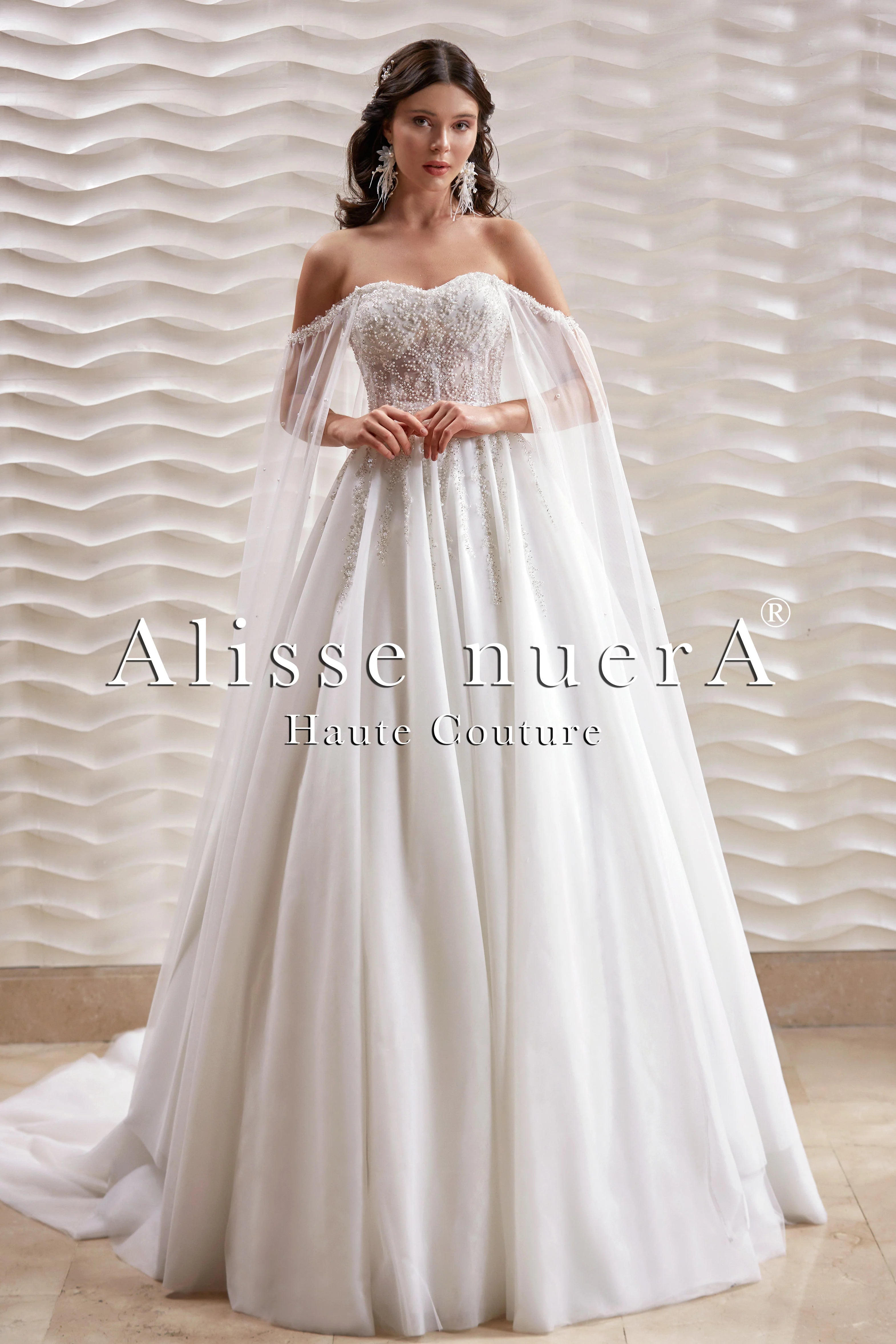 Wedding dress: day to night party style--Cape Detailed Pearl Embroidered Empire Waist Wedding Dress Wedding dress: day to night party style--Cape Detailed Pearl Embroidered Empire Waist Wedding Dress
