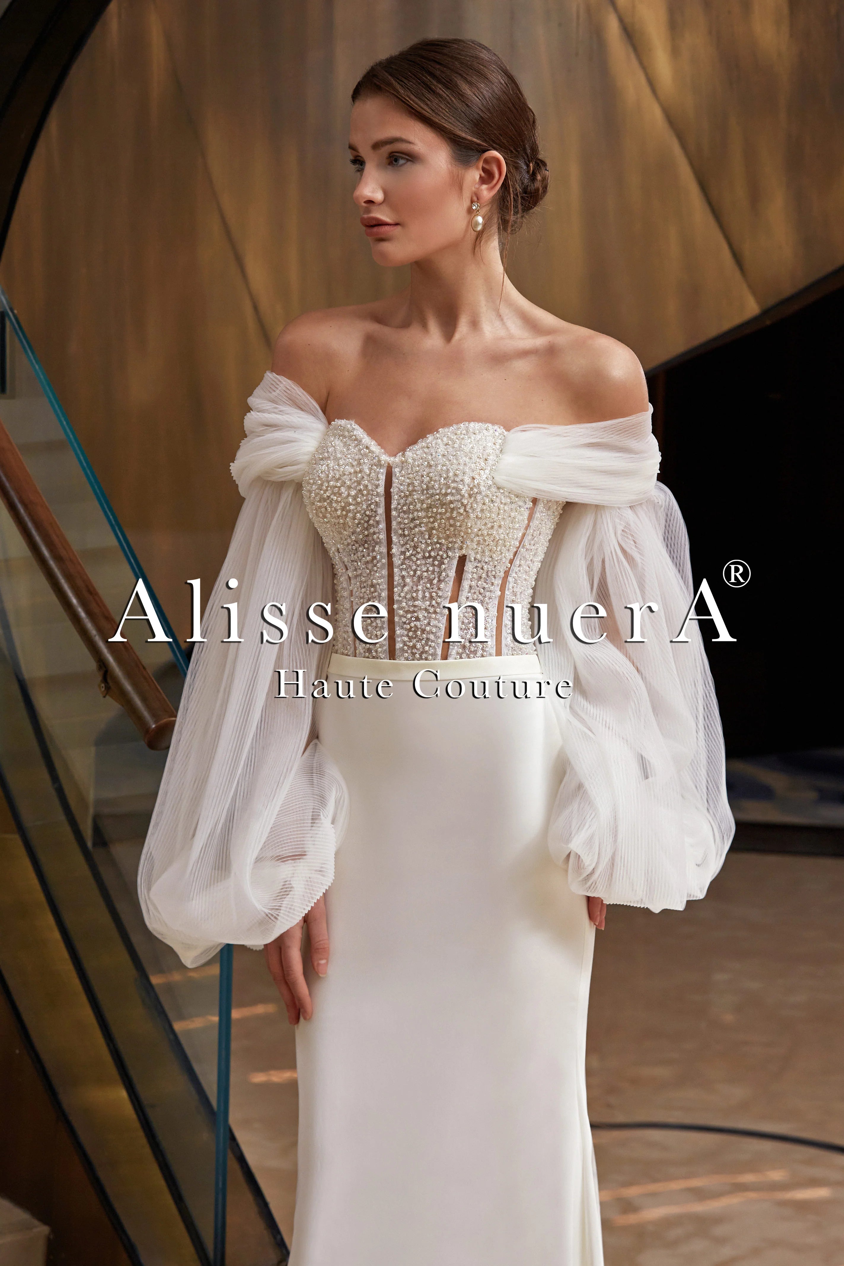 Wedding dress corporate events classy fab--Cathedral Train Off Shoulder Long Wide Sleeve Bridal Dress Wedding dress corporate events classy fab--Cathedral Train Off Shoulder Long Wide Sleeve Bridal Dress