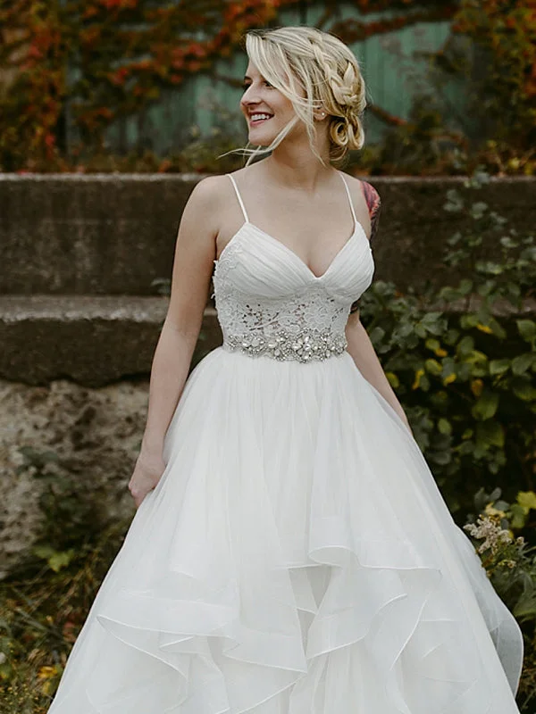 Wedding dress themed party events great--Charming Lace Ruffles Tulle Ball Gown Spaghetti Strap Wedding Dresses, AB1570 Wedding dress themed party events great--Charming Lace Ruffles Tulle Ball Gown Spaghetti Strap Wedding Dresses, AB1570