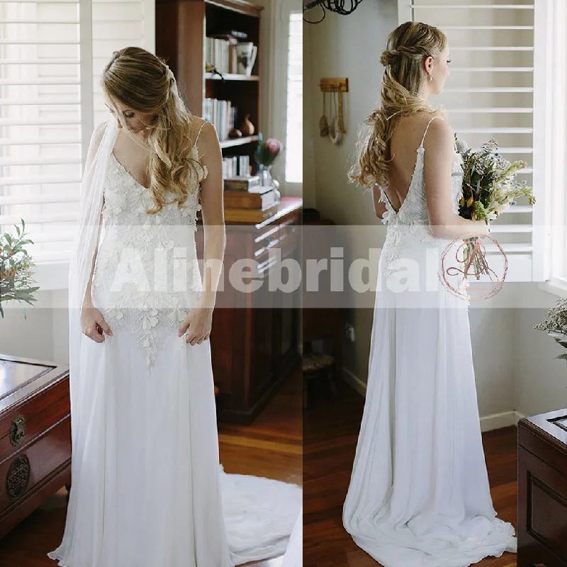 Wedding dress that is uniquely you perfect--Charming Spaghetti Strap Ivory Chiffon Unique Feather Appliques Wedding Dresses, AB1131 Wedding dress that is uniquely you perfect--Charming Spaghetti Strap Ivory Chiffon Unique Feather Appliques Wedding Dresses, AB1131