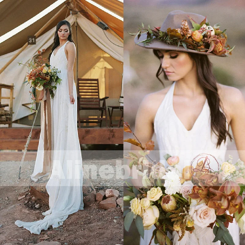 Wedding dress that is total knockout wow--Cheap Lace Top Chiffon Halter Wedding Dresses For Beach Wedding , AB1155 Wedding dress that is total knockout wow--Cheap Lace Top Chiffon Halter Wedding Dresses For Beach Wedding , AB1155