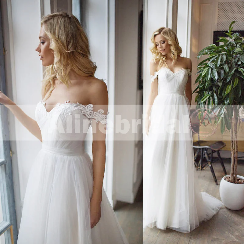 Wedding dress that is attention-grabbing now--Cheap Simple Off The Shoulder Lace Tulle A-line Wedding Dresses, AB1141 Wedding dress that is attention-grabbing now--Cheap Simple Off The Shoulder Lace Tulle A-line Wedding Dresses, AB1141