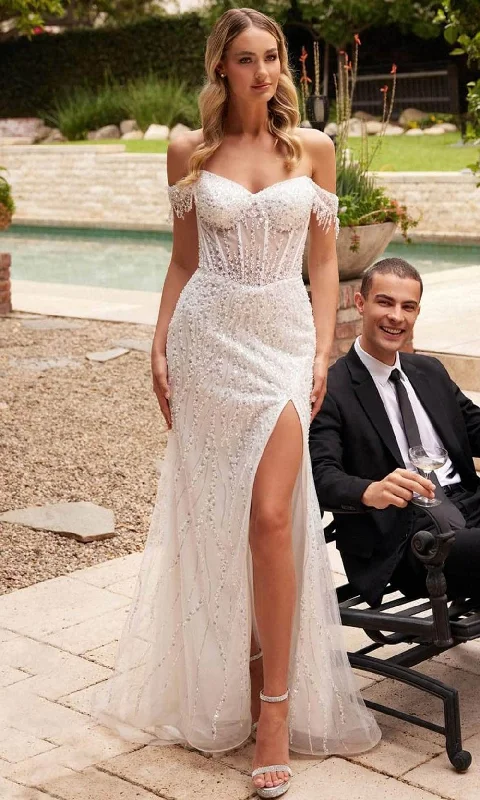 Wedding dress with a high neckline modest--Cinderella Divine CD0203W - Sequin-Embellished Off-Shoulder Wedding Dress Wedding dress with a high neckline modest--Cinderella Divine CD0203W - Sequin-Embellished Off-Shoulder Wedding Dress