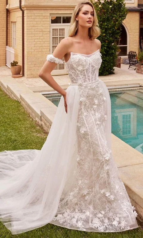 Wedding dress that is unique and modern now--Cinderella Divine CD861W - Lace-Adorned Strapless Wedding Dress Wedding dress that is unique and modern now--Cinderella Divine CD861W - Lace-Adorned Strapless Wedding Dress