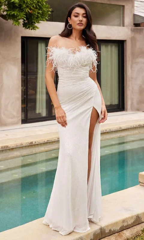 Dress for wedding chic style effortless vibe--Cinderella Divine CH147W - Feather-Adorned Strapless Wedding Gown Dress for wedding chic style effortless vibe--Cinderella Divine CH147W - Feather-Adorned Strapless Wedding Gown