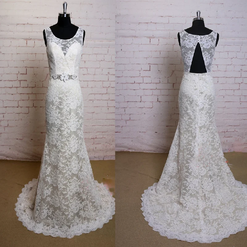 Dress for wedding themed event costume fun--Fashion Lace Ivory Appliques Elegant Open Back Vintage Princess Mermaid Bridal Gown Wedding Dresses, WD0081