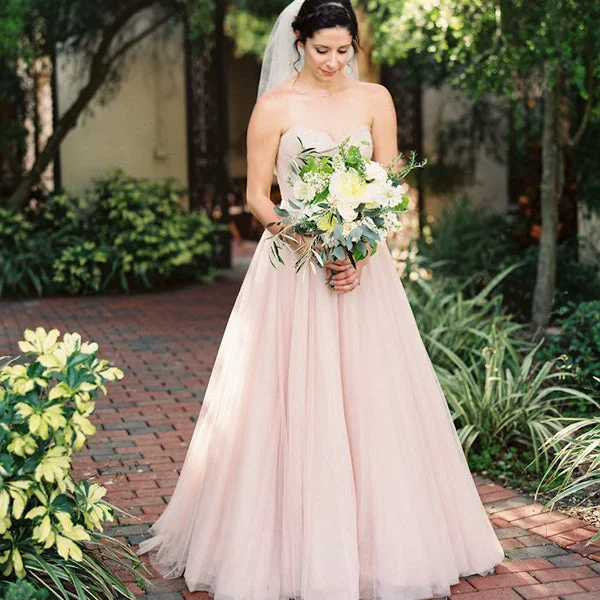 Wedding dress: best colors skin tone--Light Pink Sweetheart Strapless Lace Top Tulle A-line Simple Beach Wedding Dresses, WD0117 Wedding dress: best colors skin tone--Light Pink Sweetheart Strapless Lace Top Tulle A-line Simple Beach Wedding Dresses, WD0117