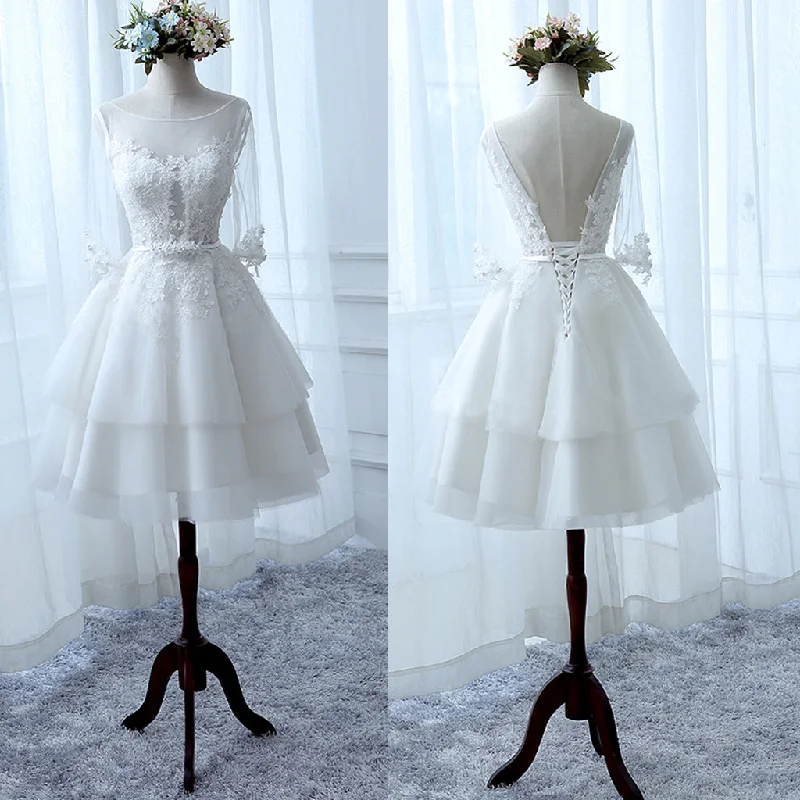 Wedding dress luxury brand style fab--White Lace Half Sleeve Ruffles Tiered Skirts Short Wedding Bridesmaid Dress,BD00213 Wedding dress luxury brand style fab--White Lace Half Sleeve Ruffles Tiered Skirts Short Wedding Bridesmaid Dress,BD00213