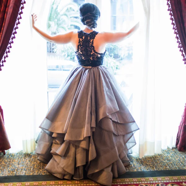 Wedding dress as seen on Pinterest style--Two Piece Black Lace With Sequin Grey Organza Ruffles Ball Gown Wedding Dresses,WD0097 Wedding dress as seen on Pinterest style--Two Piece Black Lace With Sequin Grey Organza Ruffles Ball Gown Wedding Dresses,WD0097