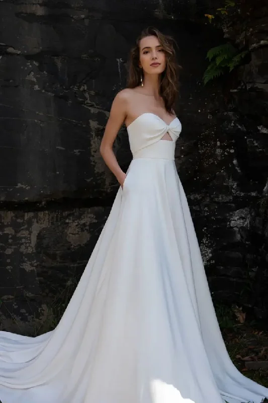 Wedding dress with wide brim hat event--Jenny Yoo Lindsey Gown