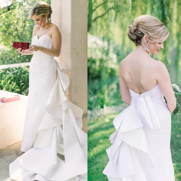 Wedding dress original creation styles--Simple Off White Satin Sweetheart Strapless Mermaid With Train Wedding Dresses, WD0091 Wedding dress original creation styles--Simple Off White Satin Sweetheart Strapless Mermaid With Train Wedding Dresses, WD0091