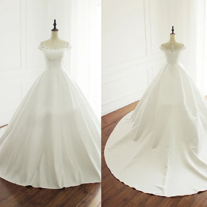 Wedding dress: mix and match ideas now--Elegant Simple Satin Appliques Beads Cap Sleeve Ball Gown Yarn Scoop Neck Chapel Trailing Wedding Dress, AB1096 Wedding dress: mix and match ideas now--Elegant Simple Satin Appliques Beads Cap Sleeve Ball Gown Yarn Scoop Neck Chapel Trailing Wedding Dress, AB1096