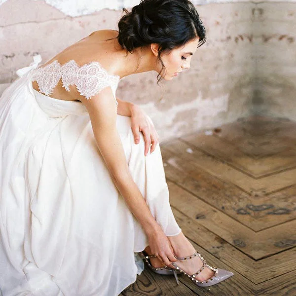 Wedding dress spaghetti straps simple--Charming Lace Top Chiffon Sleeveless Simple A-line Beach Wedding Dresses , AB1085 Wedding dress spaghetti straps simple--Charming Lace Top Chiffon Sleeveless Simple A-line Beach Wedding Dresses , AB1085