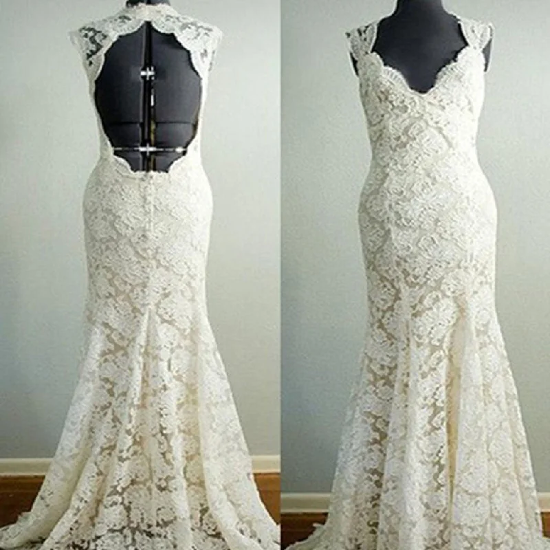 Dress for wedding celebrity style red carpet--Vintage Beige Lace Open Back Long Mermaid Wedding Party Dresses, Bridal Gown, WD0042 Dress for wedding celebrity style red carpet--Vintage Beige Lace Open Back Long Mermaid Wedding Party Dresses, Bridal Gown, WD0042
