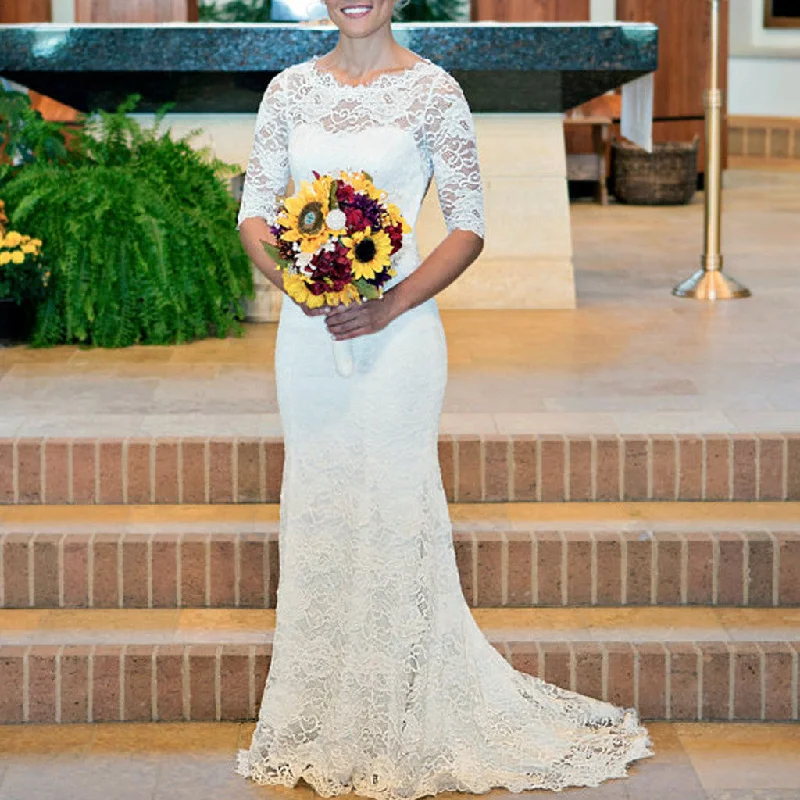 Wedding dress with a high neckline modest--Custom Make Round Neck Open Back Sexy Mermaid Long Lace Wedding Party Dresses, WD0039 Wedding dress with a high neckline modest--Custom Make Round Neck Open Back Sexy Mermaid Long Lace Wedding Party Dresses, WD0039