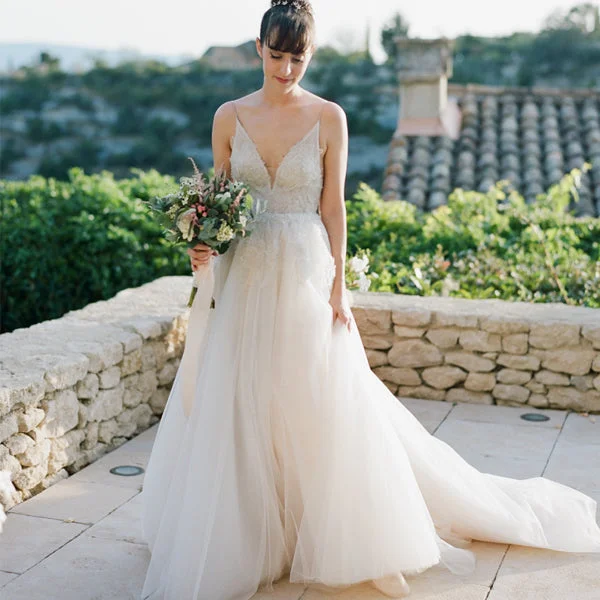 Wedding dress red carpet ready now fun--Spaghetti Strap Dark Ivory Applique Bead Long A-line Tulle Wedding Party Dresses, WD0086 Wedding dress red carpet ready now fun--Spaghetti Strap Dark Ivory Applique Bead Long A-line Tulle Wedding Party Dresses, WD0086