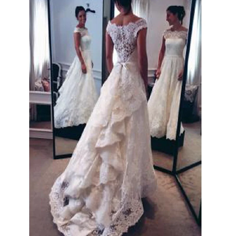 Wedding dress that is unforgettable amaze--Chic Design Lace Top Long A-line Unique Style Scoop Sleeve Wedding Party Dresses, WD0102 Wedding dress that is unforgettable amaze--Chic Design Lace Top Long A-line Unique Style Scoop Sleeve Wedding Party Dresses, WD0102