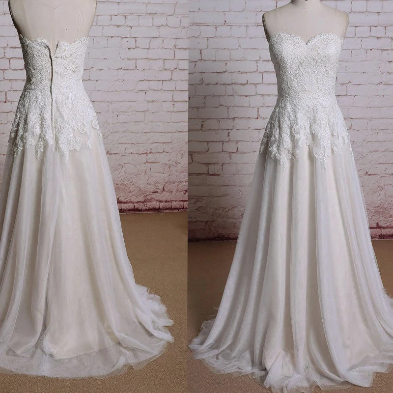Wedding dress that is uniquely you perfect--Sweetheart Neckline Ivory Lace A-line Sweep Train Sleeveless Wedding Dress , WD0120 Wedding dress that is uniquely you perfect--Sweetheart Neckline Ivory Lace A-line Sweep Train Sleeveless Wedding Dress , WD0120