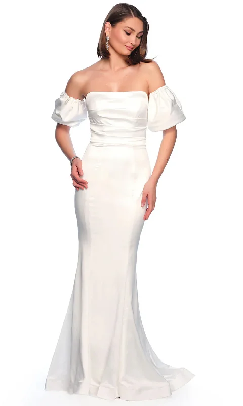 Wedding dress with a cowl neckline smooth--Dave & Johnny Bridal 11342 - Puff Sleeve Mermaid Bridal Gown Wedding dress with a cowl neckline smooth--Dave & Johnny Bridal 11342 - Puff Sleeve Mermaid Bridal Gown