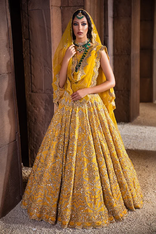Dress for wedding holiday celebration glam--Pakistani Bridal Yellow Mehndi Dress