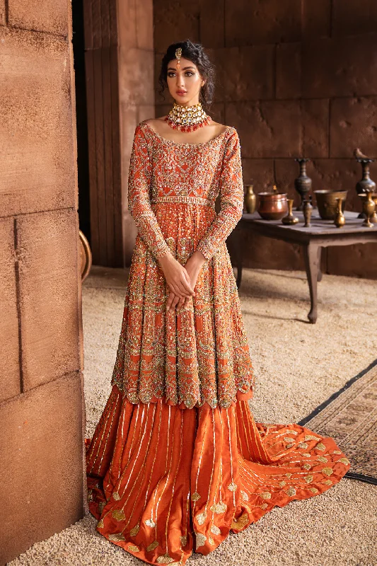 Wedding dress with a unique back design now--Pakistani Resham Bridal Dress in Orange color