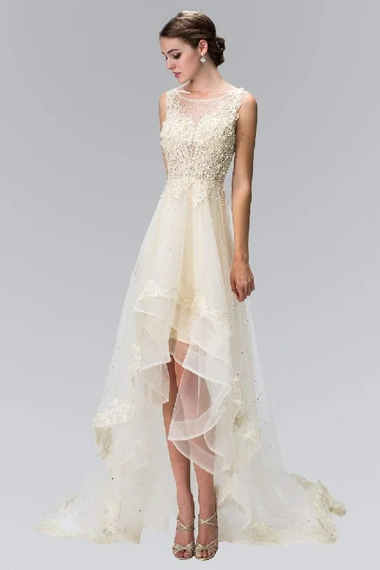Wedding dress with statement sleeves trend--Elizabeth K GL1426- Bridal Embellished Bateau High Low Dress Wedding dress with statement sleeves trend--Elizabeth K GL1426- Bridal Embellished Bateau High Low Dress