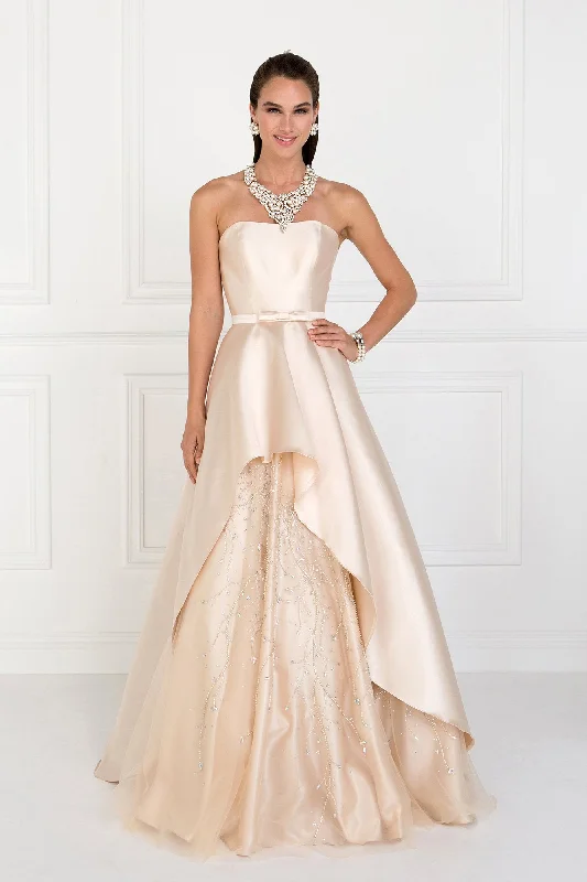 Dress for wedding modern style minimalist--Elizabeth K Bridal GL2429- Strapless Mikado Gown with High Low Overskirt Dress for wedding modern style minimalist--Elizabeth K Bridal GL2429- Strapless Mikado Gown with High Low Overskirt
