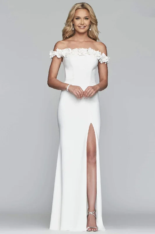 Wedding dress in velvet fabric winter night--Faviana - Floral Appliqued Off-Shoulder Fitted Dress S10297 Wedding dress in velvet fabric winter night--Faviana - Floral Appliqued Off-Shoulder Fitted Dress S10297