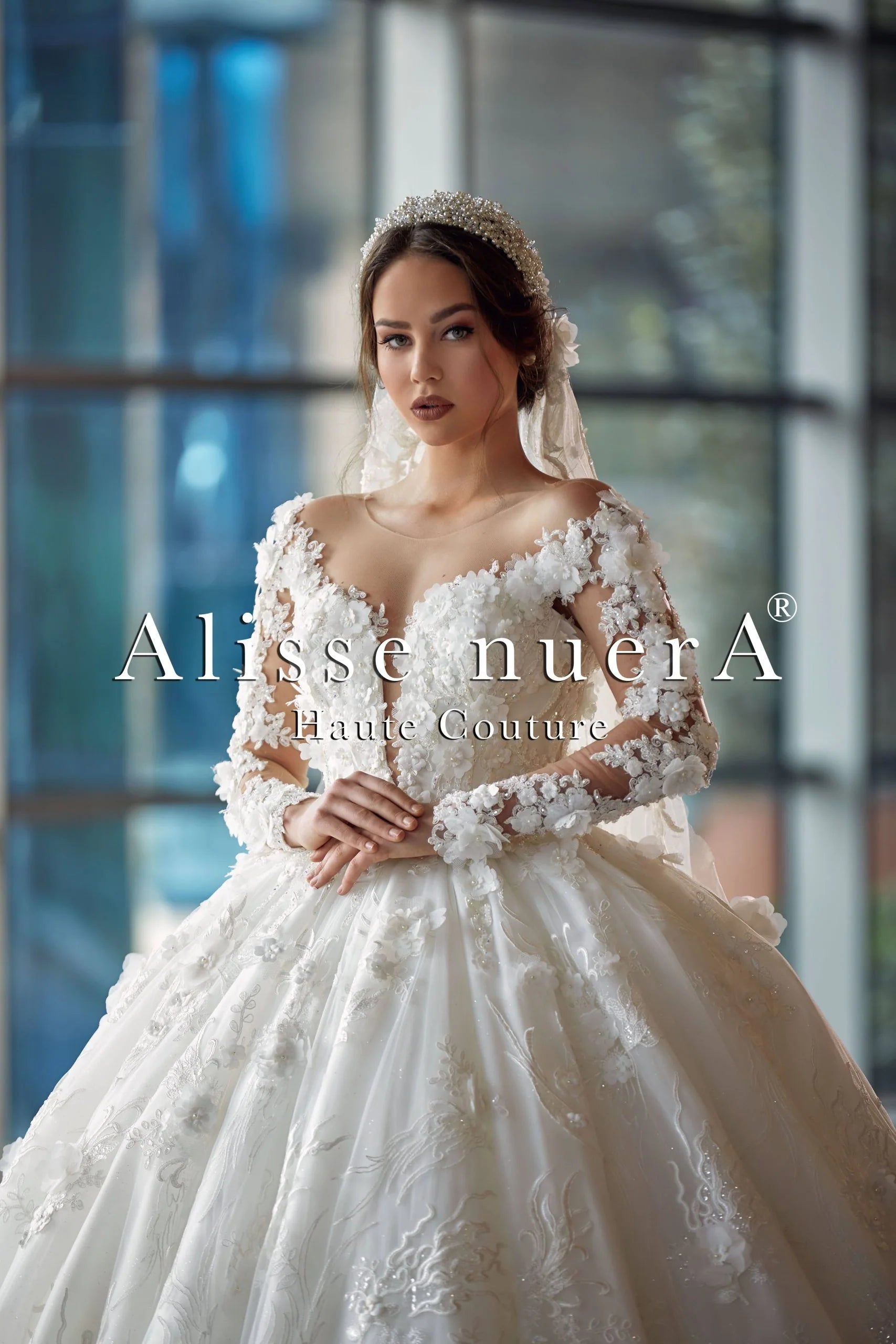 Wedding dress with ruffles details feminine--Floral Applique Off White Princess Wedding Dress with Corset Back and Long Lace Train Wedding dress with ruffles details feminine--Floral Applique Off White Princess Wedding Dress with Corset Back and Long Lace Train