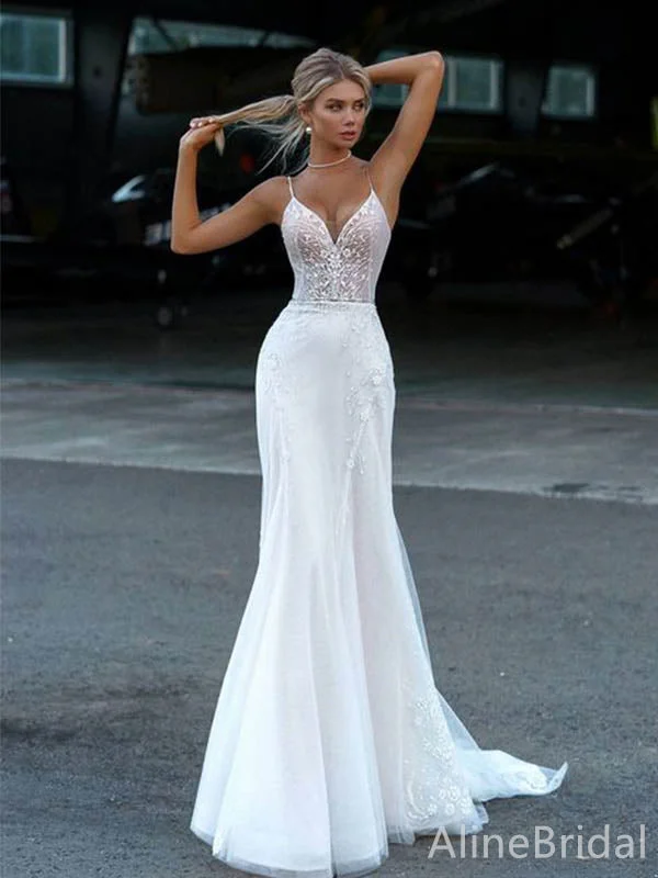 Wedding dress that is timeless classic style--Elegant V-neck Spaghetti Strap Mermaid Long Wedding Dresses,WD3073 Wedding dress that is timeless classic style--Elegant V-neck Spaghetti Strap Mermaid Long Wedding Dresses,WD3073
