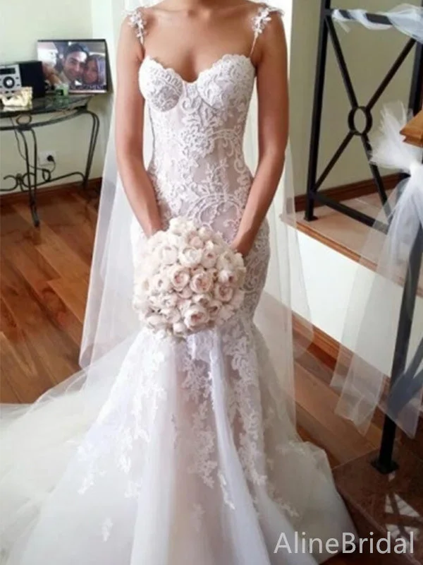 Dress for wedding cocktail attire reception--Gorgeous Sweetheart Spaghetti Strap Mermaid Long Wedding Dresses,WD3091 Dress for wedding cocktail attire reception--Gorgeous Sweetheart Spaghetti Strap Mermaid Long Wedding Dresses,WD3091