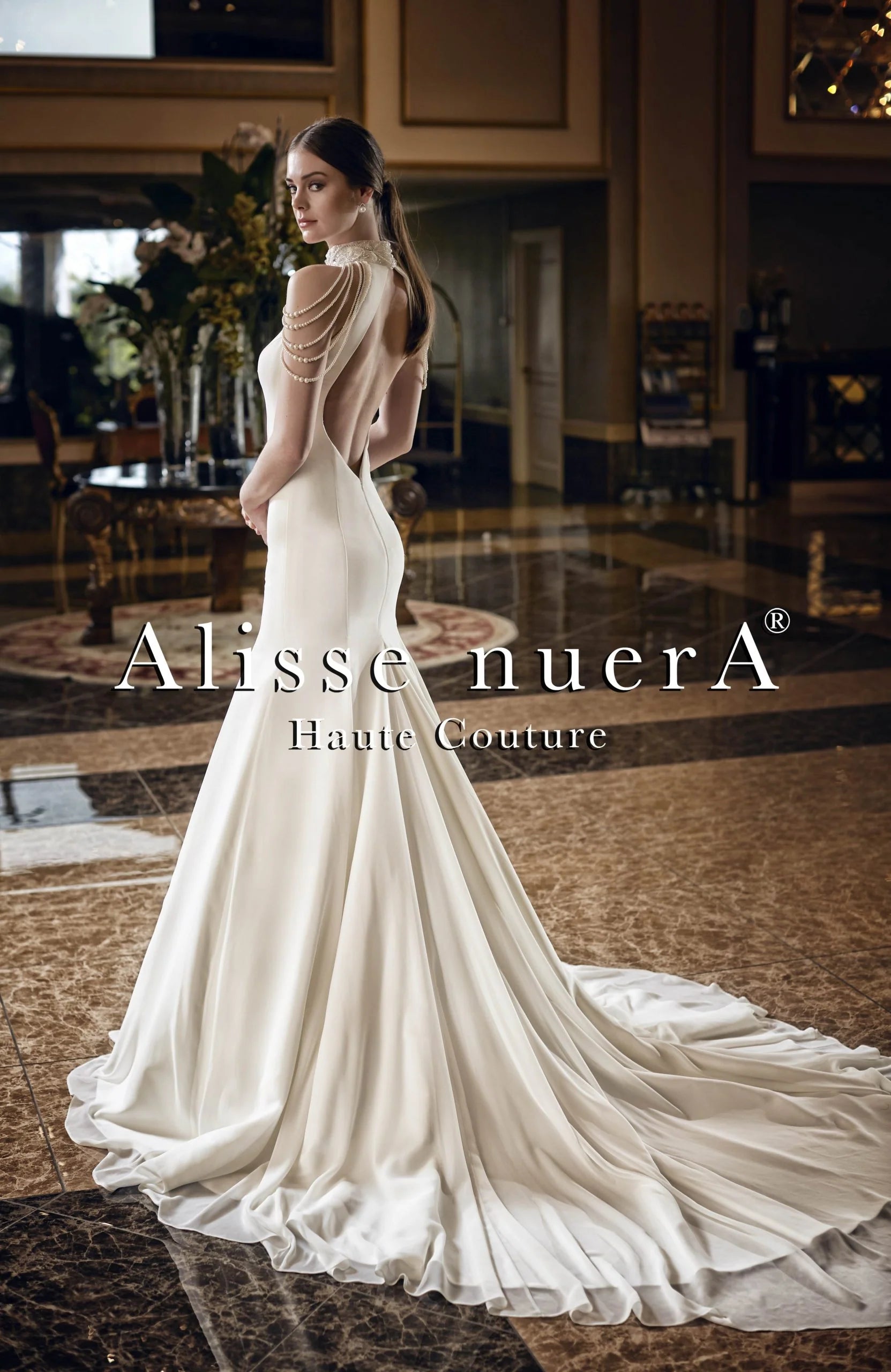 Wedding dress handmade design custom--Halter Neckline Beaded High Neck Satin Bridal Dress with Open Back Wedding dress handmade design custom--Halter Neckline Beaded High Neck Satin Bridal Dress with Open Back