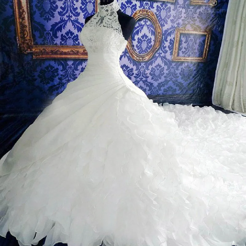 Wedding dress holiday celebration joy wow--High Neck White Lace Unique Design Chiffon Wedding Party Dresses, Bridal Gown, WD0019