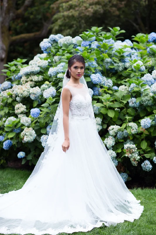 Wedding dress: best colors skin tone--Illusion Neckline Tulle Gown (#SS16308)