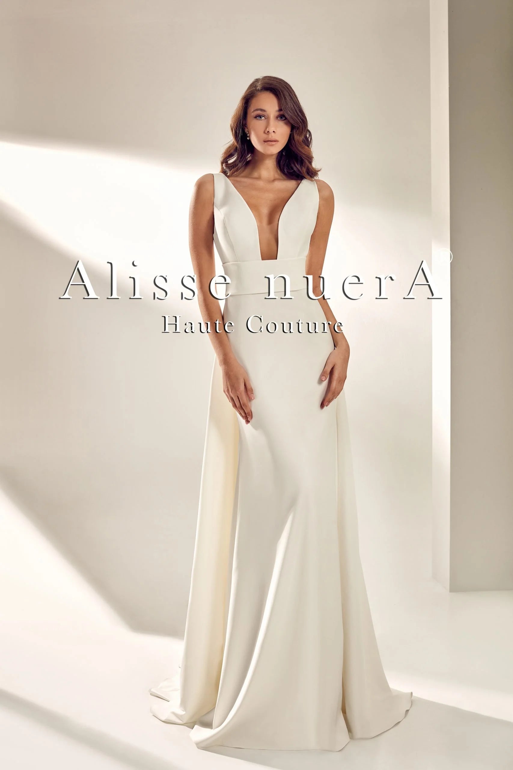 Wedding dress with a plunging neckline sex--Ivory Plunge Wedding Dress with Oversize Bow and Mid Train Wedding dress with a plunging neckline sex--Ivory Plunge Wedding Dress with Oversize Bow and Mid Train