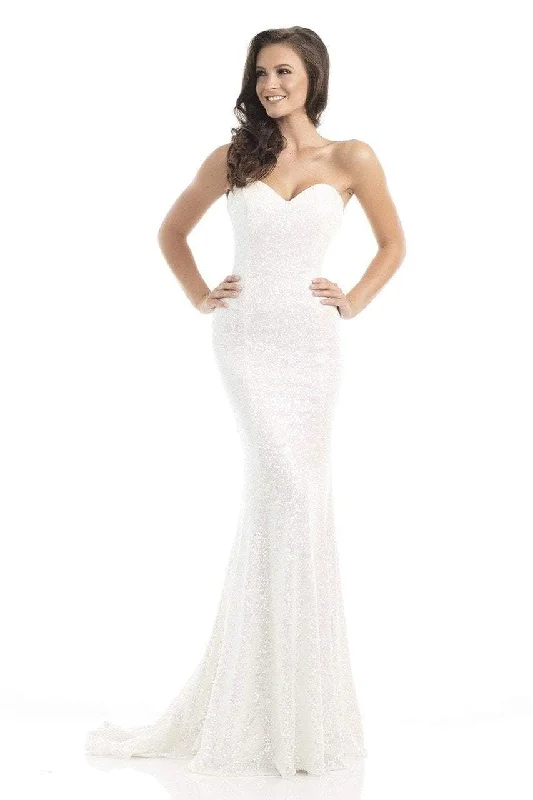 Wedding dress rooftop party look unique--Johnathan Kayne - Strapless Sequined Mermaid Long Gown 461 - 1 Pc Iridescent White in Size 8 Available