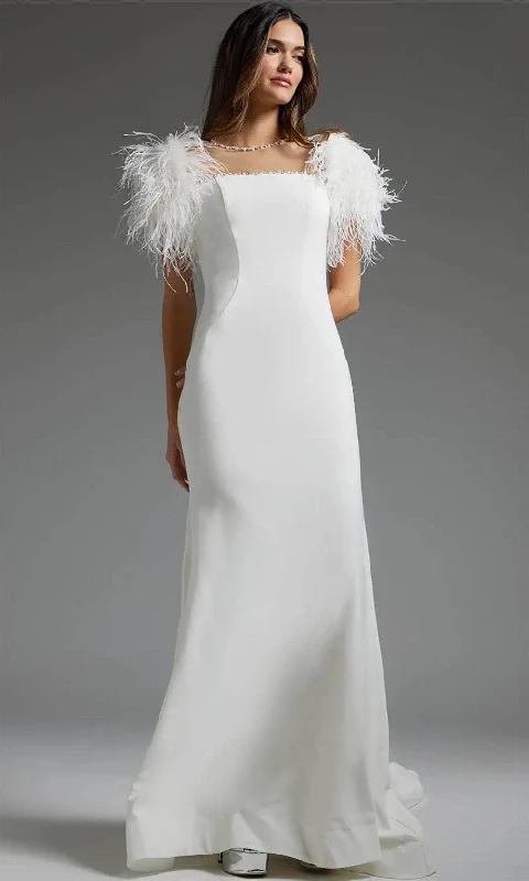 Wedding dress with an open back daring style--Jovani JB07433 - Feather Illusion Jewel Bridal Gown
