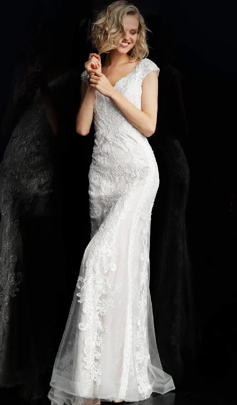 Wedding dress easy returns choice now--Jovani - JVN67611 Lace Embroidered Trumpet Gown Wedding dress easy returns choice now--Jovani - JVN67611 Lace Embroidered Trumpet Gown