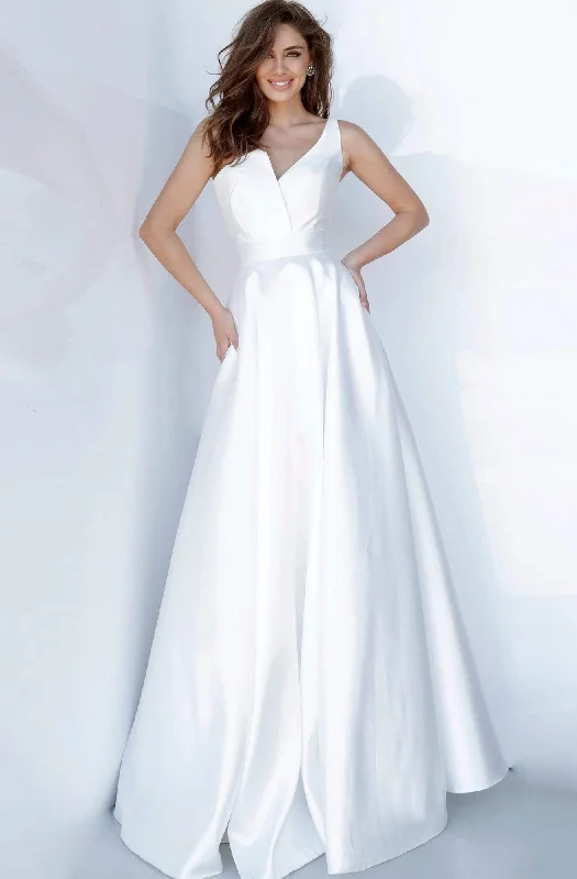 Dress for wedding daytime event casual look--JVN by Jovani JVN3930SC - Mikado One-Sleeve Prom Gown