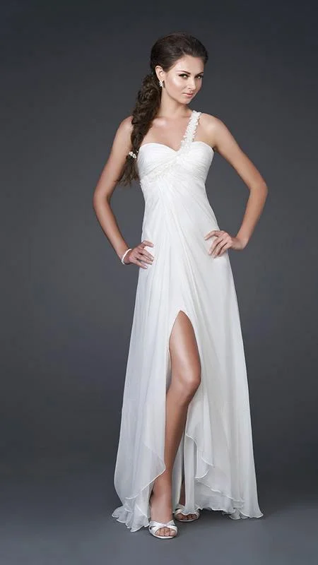 Wedding dress spaghetti straps simple--La Femme - Sleeveless One Shoulder Strap Chiffon Gown 15161