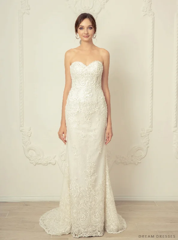 Wedding dress with a cowl neckline smooth--Lace Mermaid Wedding Dress (#Luciana)